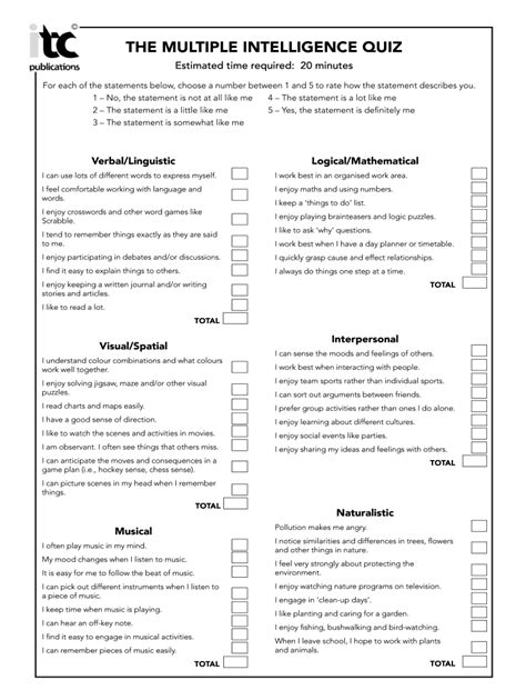 multiple intelligences test for students.